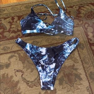 2 piece Bikini. Ocean waves pattern.